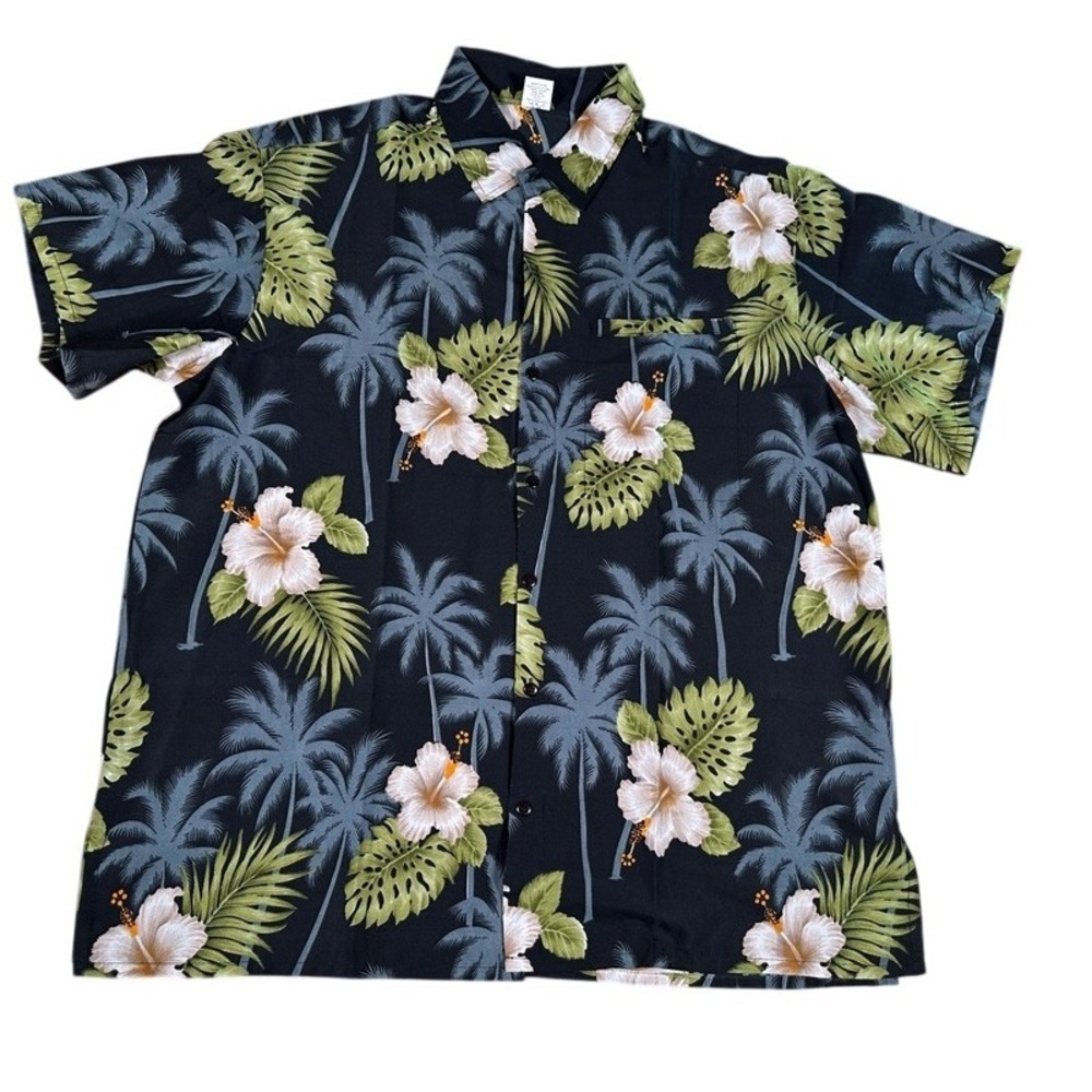 Creations Hawaiian Shirt‎ Palm Trees Floral Print Button Up Men's L
